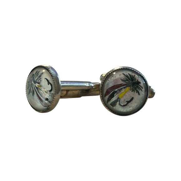Vintage Men’s Silver-tone Fly Fishing Cufflinks - Picture 1 of 3